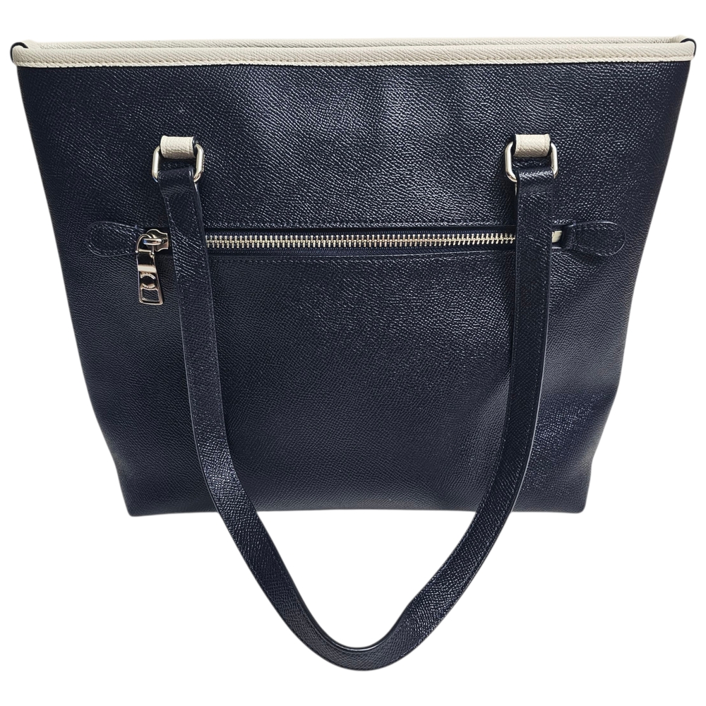Coach Navy White Zip Top Tote in Crossgrain Leather - Picture 2 of 10